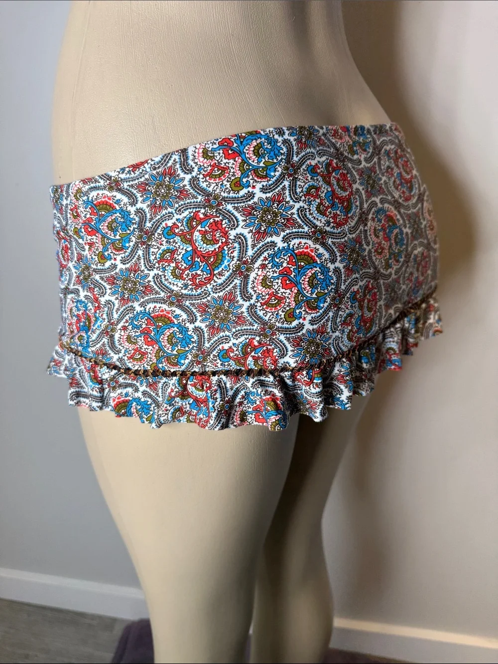 Lucky Brand Paisley Ruffle Bikini Bottoms - Orange, Blue, Brown, Cream